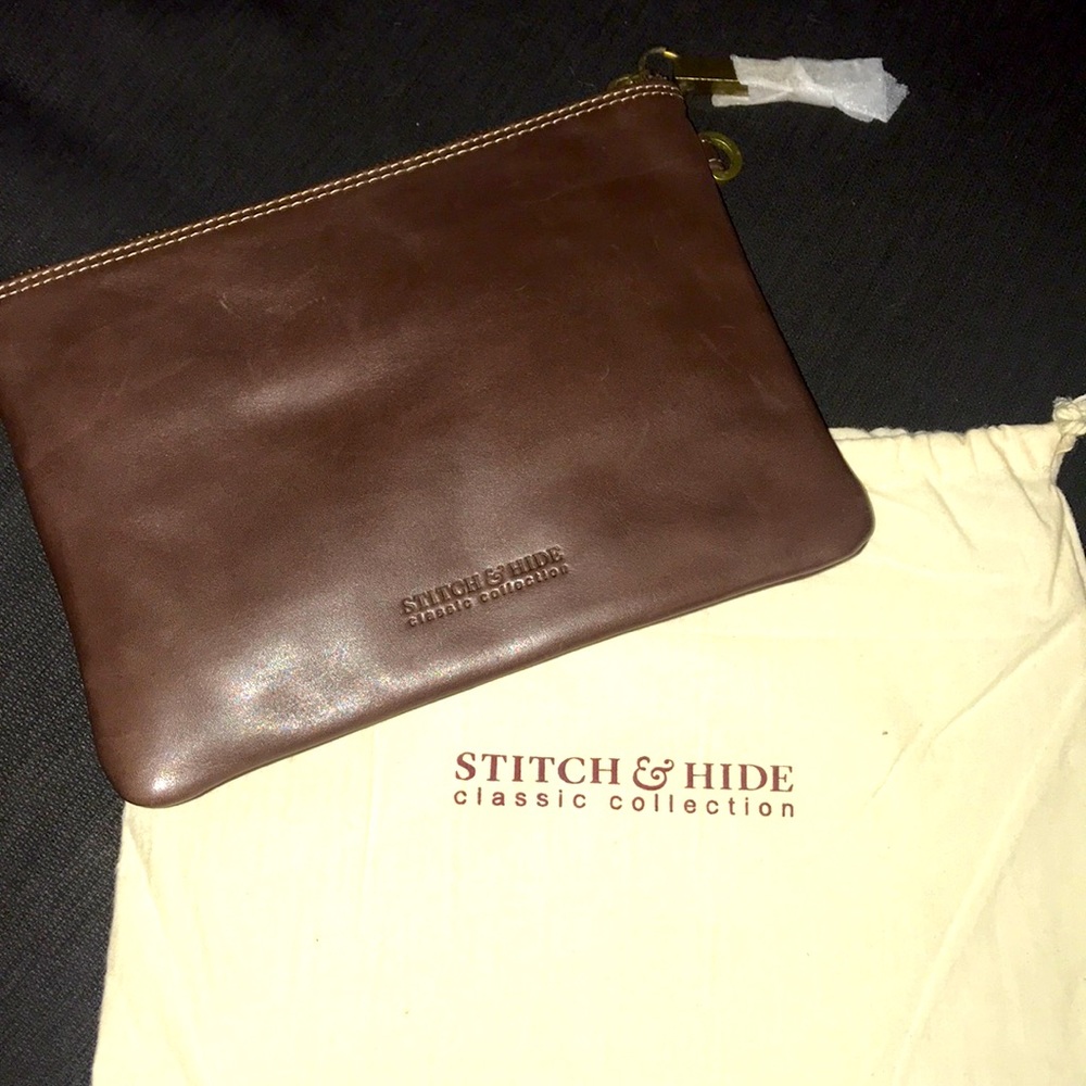 Genuine leather Stitch and Hide Brown clutch